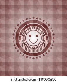 happy face icon inside red geometric emblem. Seamless.