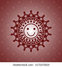 happy face icon inside retro red emblem