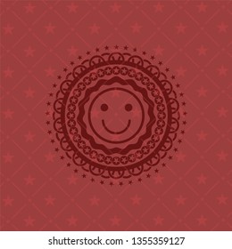 happy face icon inside retro red emblem