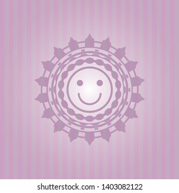happy face icon inside retro style pink emblem