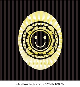 happy face icon inside shiny badge