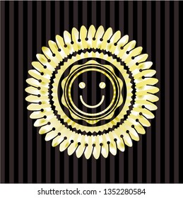 happy face icon inside shiny badge