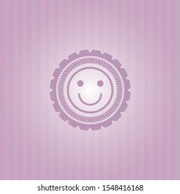 happy face icon inside vintage pink emblem