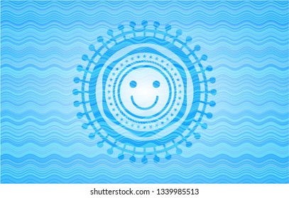 happy face icon inside water wave representation emblem background.