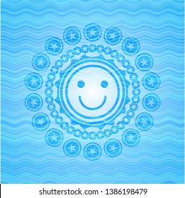 happy face icon inside water wavec oncept emblem.