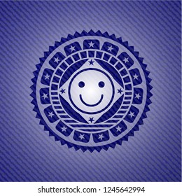 happy face icon with jean texture