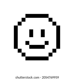 Happy face icon pixel art. Draw a picture on the white background. Vector illustration.