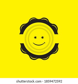 happy face icon SMILE inside YELOW tile background illustration