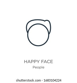 Icono de la cara feliz. Icono de contorno lineal delgado aislado en fondo blanco de la colección de personas. Signo vectorial de línea, símbolo para web y móvil