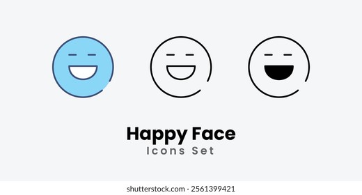 Happy Face Icons thin line and glyph vector icon stock illustration