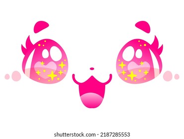 Cara feliz. Kawaii, manga, japonés o coreano. Ojos, boca, nariz. Diseño rosa super lindo