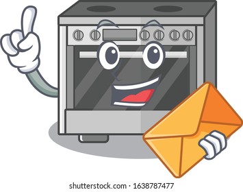 Happy face kitchen stove mascot design with envelope