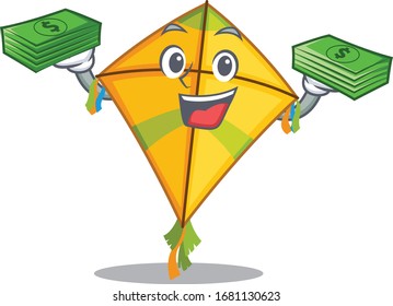 happy face kite character having money on hands