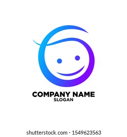 Happy face logo design, baby face illustration