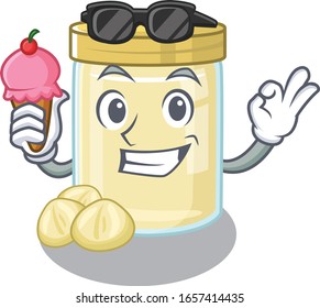 happy face macadamia nut butter cartoon design with ice cream