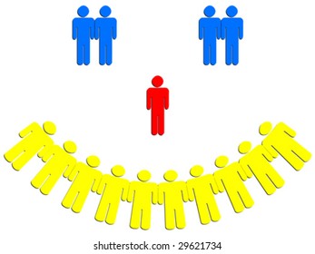 happy face made of men contour vector illustration