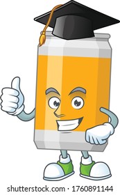 Happy face Mascot design concept of beer can wearing a Graduation hat