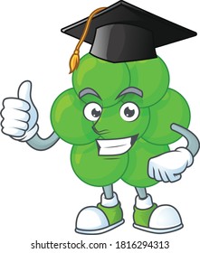 Happy face Mascot design concept of staphylococcus aureus wearing a Graduation hat. Vector illustration