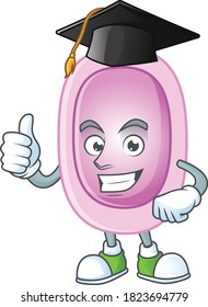 Happy face Mascot design concept of pertussis wearing a Graduation hat. Vector illustration
