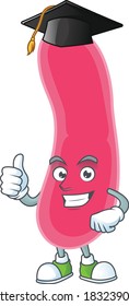 Feliz diseño de mascota de cara de fusobacterias con sombrero de graduación. Ilustración del vector
