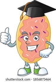 Happy face Mascot design concept of bread wearing a Graduation hat. Vector illustration