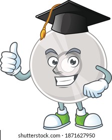 Happy face Mascot design concept of compact disk wearing a Graduation hat. Vector illustration