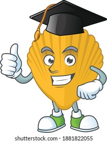 Happy face Mascot design concept of yellow clamp wearing a Graduation hat. Vector illustration