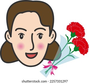 happy face of mother on mother's day with carnation