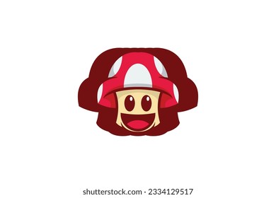 happy face mushroom vector template logo design