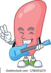Happy face of neisseria gonorhoeae cartoon plays music with a guitar. Vector illustration