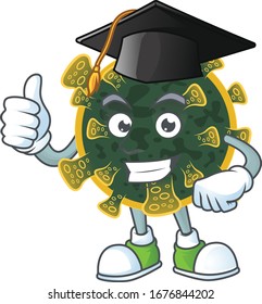 Happy face of new coronavirus in black graduation hat for the ceremony