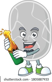 Happy face of nitrospirae cartoon design toast with a bottle of beer. Vector illustration