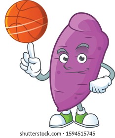 Happy face okinawa yaw cartoon character playing basketball