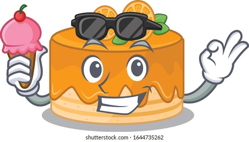 happy face orange cake cartoon design with ice cream
