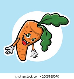 Happy Face Orange Carrot with Green Leave Mascot