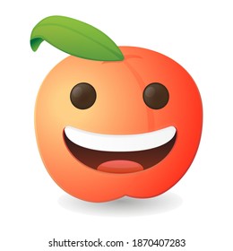Happy Face Peach Fruit Emoji Vector Design. Art Illustration Agriculture Farm Product.