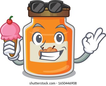 happy face peach jam cartoon design with ice cream
