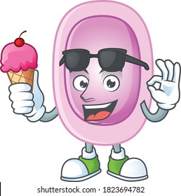 Happy face of pertussis cartoon mascot having an ice cream. Vector illustration