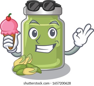 happy face pistachio butter cartoon design with ice cream