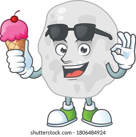 Happy face of planctomycetes cartoon mascot having an ice cream. Vector illustration