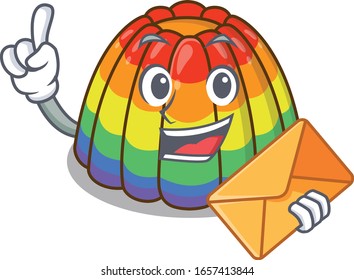 Happy face rainbow jelly mascot design with envelope
