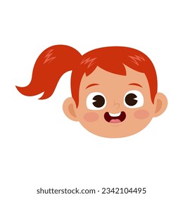 Happy face of redhead girl vector illustration. Cute facial expression of child, kid smiling and laughing isolated on white background. Childhood, emotions concept