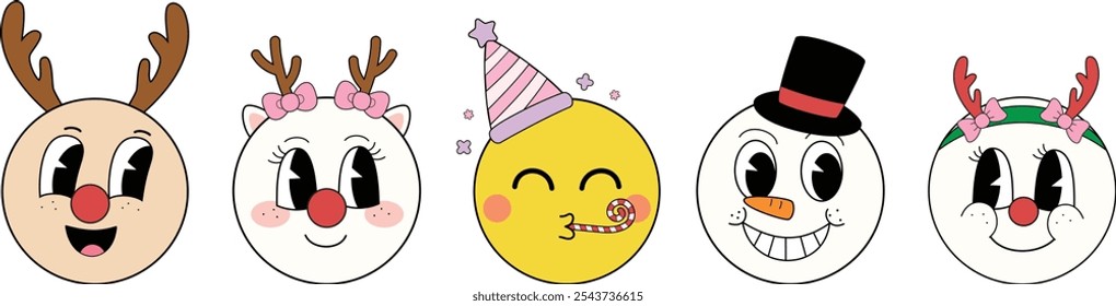 Happy Face Retro Christmas Emoji.