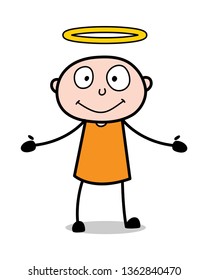 Happy Face with Rings Over the Head - Cartoon thief criminal Guy Vector Illustration