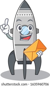 Happy face rocket mascot design with envelope