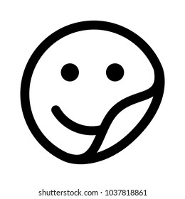 Happy face round sticker with corner peel line art vector icon for apps and websites