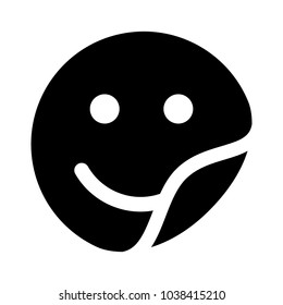 Happy face round sticker with corner peel flat vector icon for apps and websites