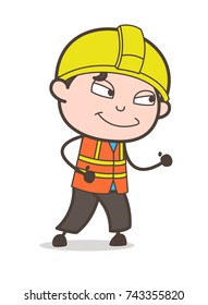 Happy Face Running Pose - Cute Cartoon Male Engineer Illustration