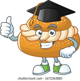 Happy face of semla in black graduation hat for the ceremony