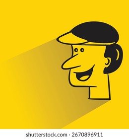 Cara feliz con sombra sobre fondo amarillo